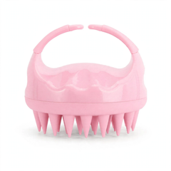 S-Secrets Scalp Massager Shampoo Brush with soft silicone bristles, pink palm grip brush on white background