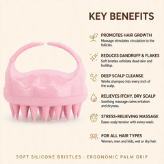 Key benefits of the S-Secrets Scalp Massager Shampoo Brush: growth, dandruff relief, deep cleanse, itch relief, stress relief, all hair types