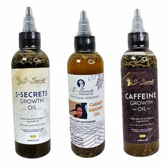 S-Secrets Ultimate Hair Growth Bundle Biotin, Ayuverdic Herbs, Essential oils, Saw Palmetto, Scalp & Hair Strengthening oil for All Hair Types (3) 2oz Bottle Each Total 6oz