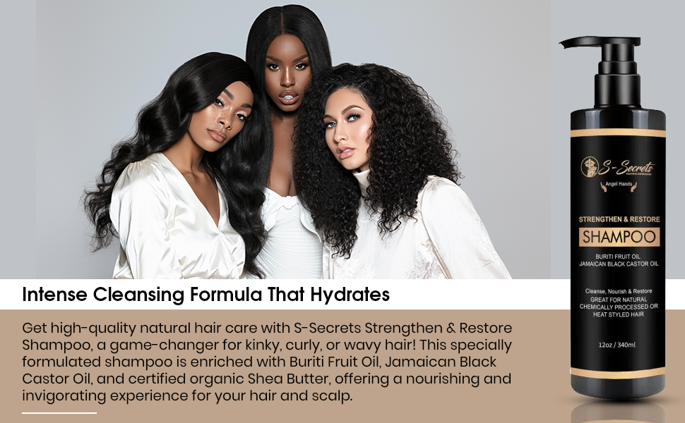 Strengthen & Restore Shampoo With Buriti Fruit and Jamaican Black Castor oil, No Sulfates, Paraben, Silicone, For All Hair Types