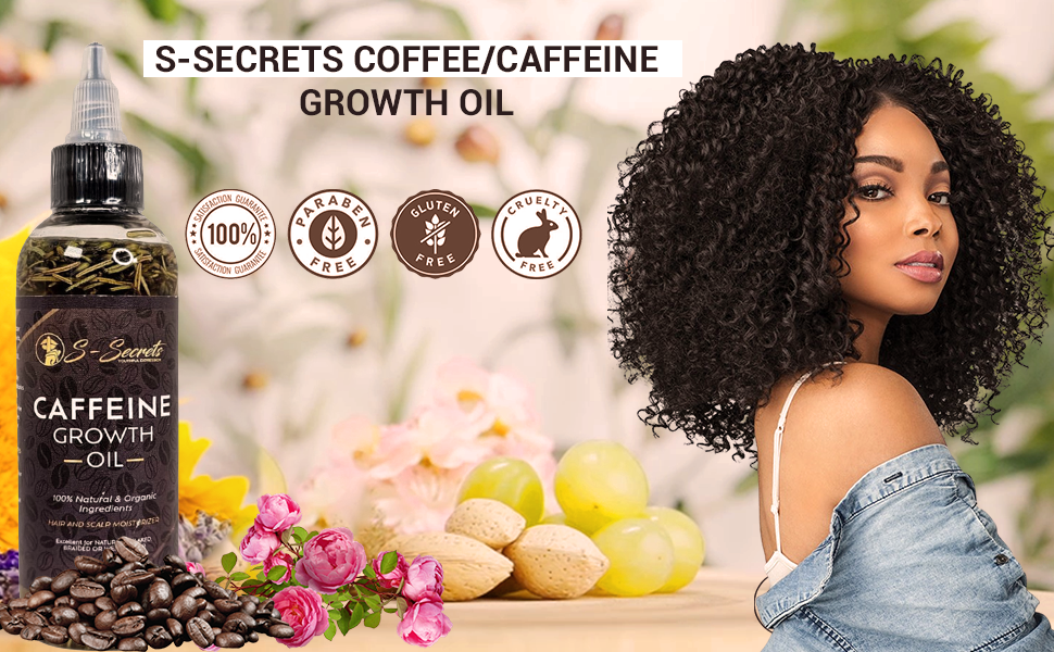 Caffeine Hair Growth Oil 4oz, Herbs, Biotin, Essential oils For All Hair Types