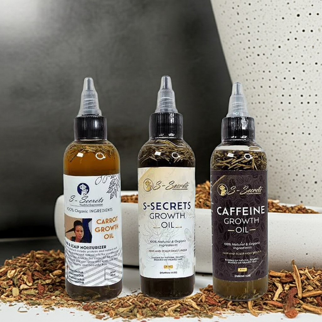 S-Secrets Ultimate Hair Growth Bundle - 3 Bottles x 4oz (12oz total) with Biotin, Ayuverdic Herbs, Essential oils, Saw Palmetto, Scalp Stimulator Oil