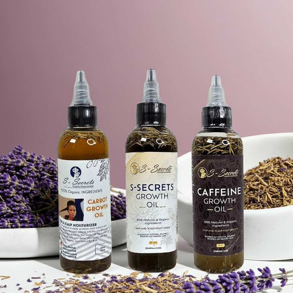 S-Secrets Ultimate Hair Growth Bundle - 3 Bottles x 4oz (12oz total) with Biotin, Ayuverdic Herbs, Essential oils, Saw Palmetto, Scalp Stimulator Oil