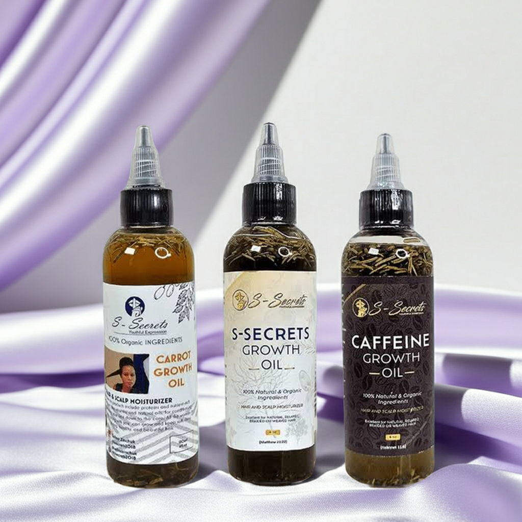 S-Secrets Ultimate Hair Growth Bundle - 3 Bottles x 4oz (12oz total) with Biotin, Ayuverdic Herbs, Essential oils, Saw Palmetto, Scalp Stimulator Oil
