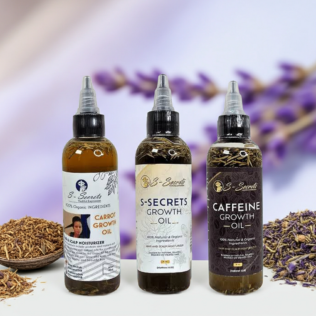 S-Secrets Ultimate Hair Growth Bundle - 3 Bottles x 4oz (12oz total) with Biotin, Ayuverdic Herbs, Essential oils, Saw Palmetto, Scalp Stimulator Oil