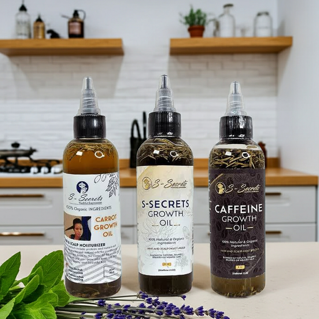 S-Secrets Ultimate Hair Growth Bundle - 3 Bottles x 4oz (12oz total) with Biotin, Ayuverdic Herbs, Essential oils, Saw Palmetto, Scalp Stimulator Oil