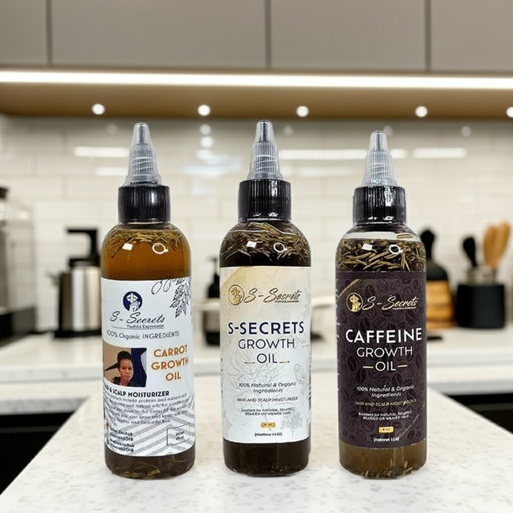 S-Secrets Ultimate Hair Growth Bundle - 3 Bottles x 4oz (12oz total) with Biotin, Ayuverdic Herbs, Essential oils, Saw Palmetto, Scalp Stimulator Oil