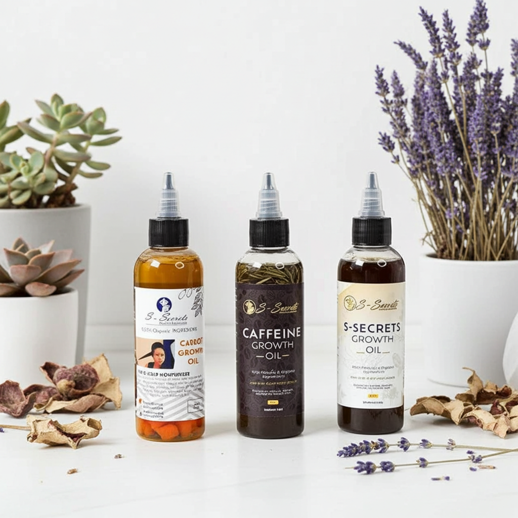 S-Secrets Ultimate Hair Growth Bundle - 3 Bottles x 4oz (12oz total) with Biotin, Ayuverdic Herbs, Essential oils, Saw Palmetto, Scalp Stimulator Oil