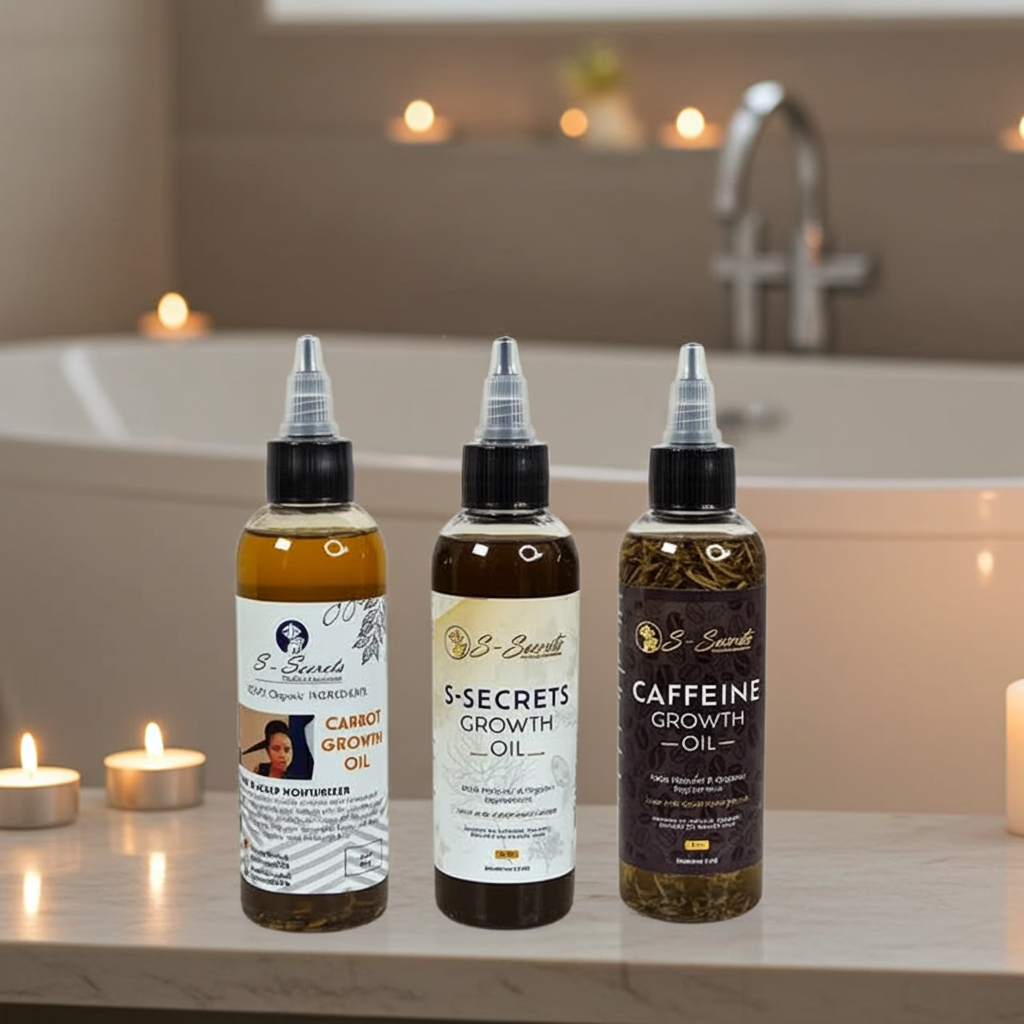 S-Secrets Ultimate Hair Growth Bundle - 3 Bottles x 4oz (12oz total) with Biotin, Ayuverdic Herbs, Essential oils, Saw Palmetto, Scalp Stimulator Oil