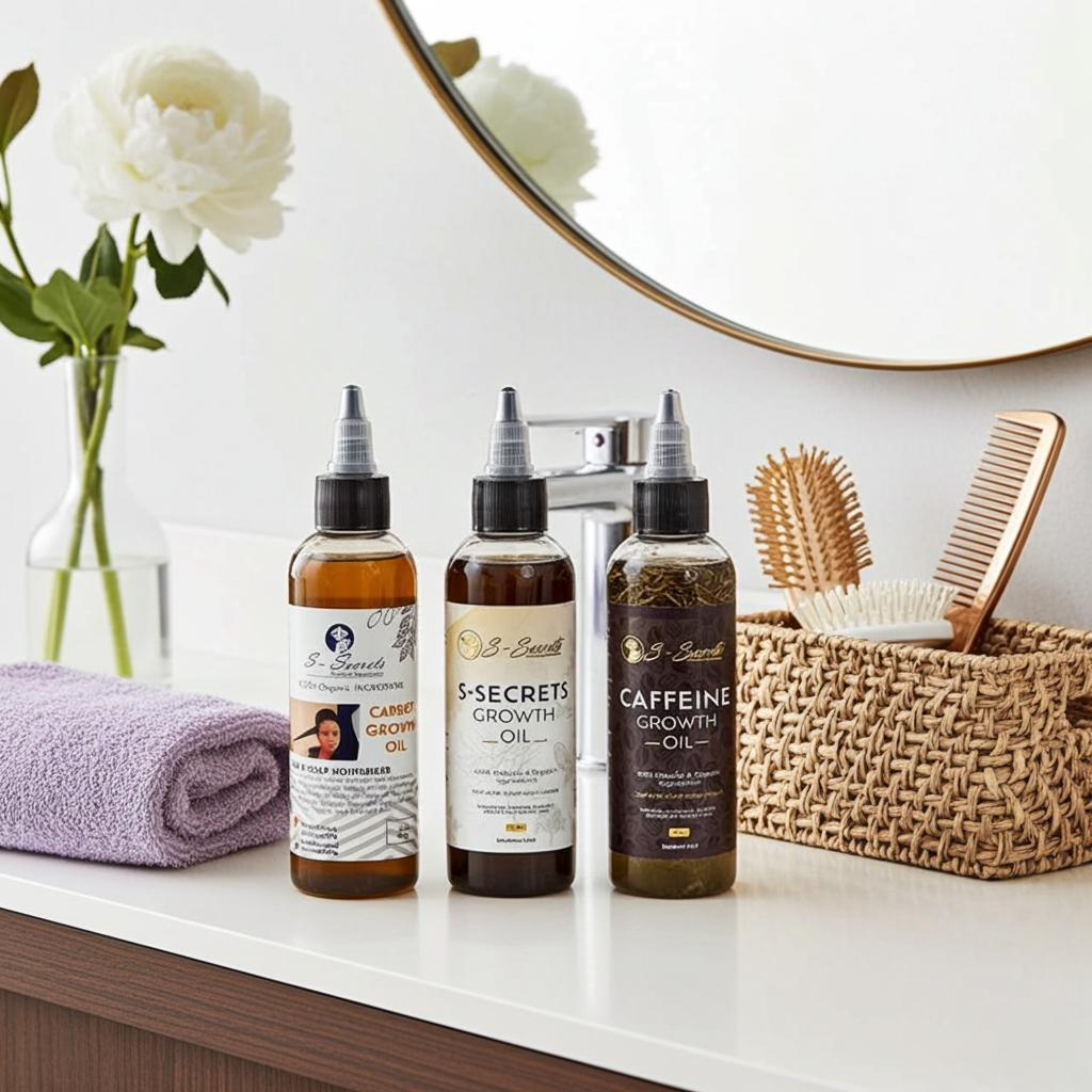 S-Secrets Ultimate Hair Growth Bundle - 3 Bottles x 4oz (12oz total) with Biotin, Ayuverdic Herbs, Essential oils, Saw Palmetto, Scalp Stimulator Oil