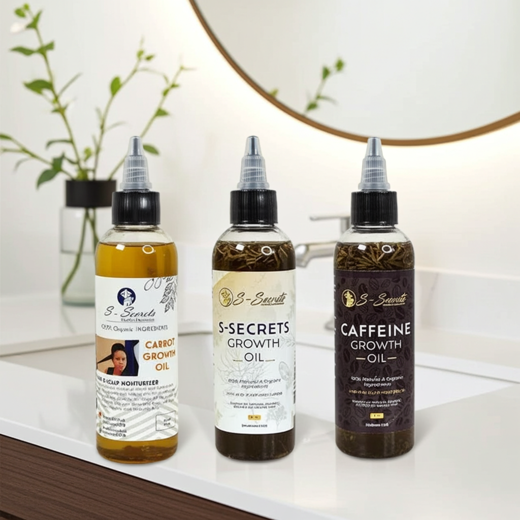 S-Secrets Ultimate Hair Growth Bundle - 3 Bottles x 4oz (12oz total) with Biotin, Ayuverdic Herbs, Essential oils, Saw Palmetto, Scalp Stimulator Oil