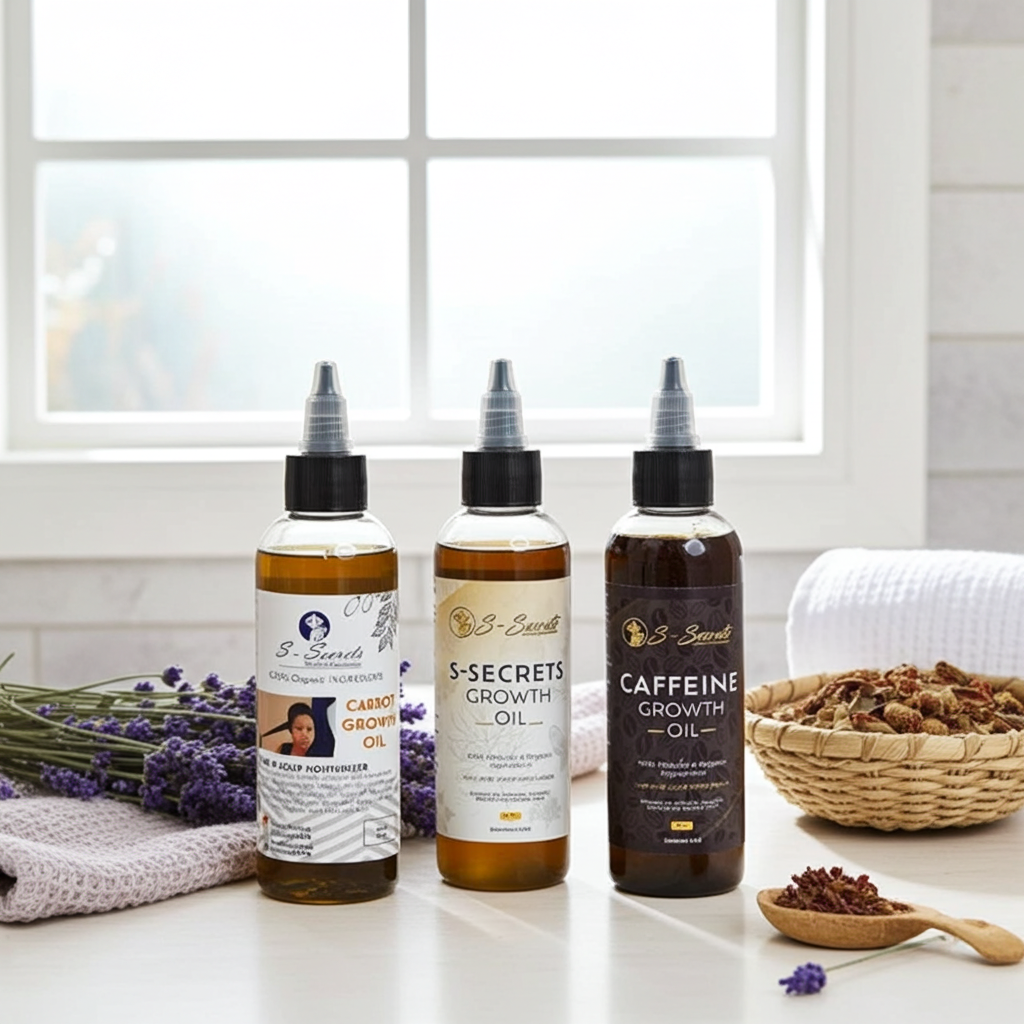 S-Secrets Ultimate Hair Growth Bundle - 3 Bottles x 4oz (12oz total) with Biotin, Ayuverdic Herbs, Essential oils, Saw Palmetto, Scalp Stimulator Oil