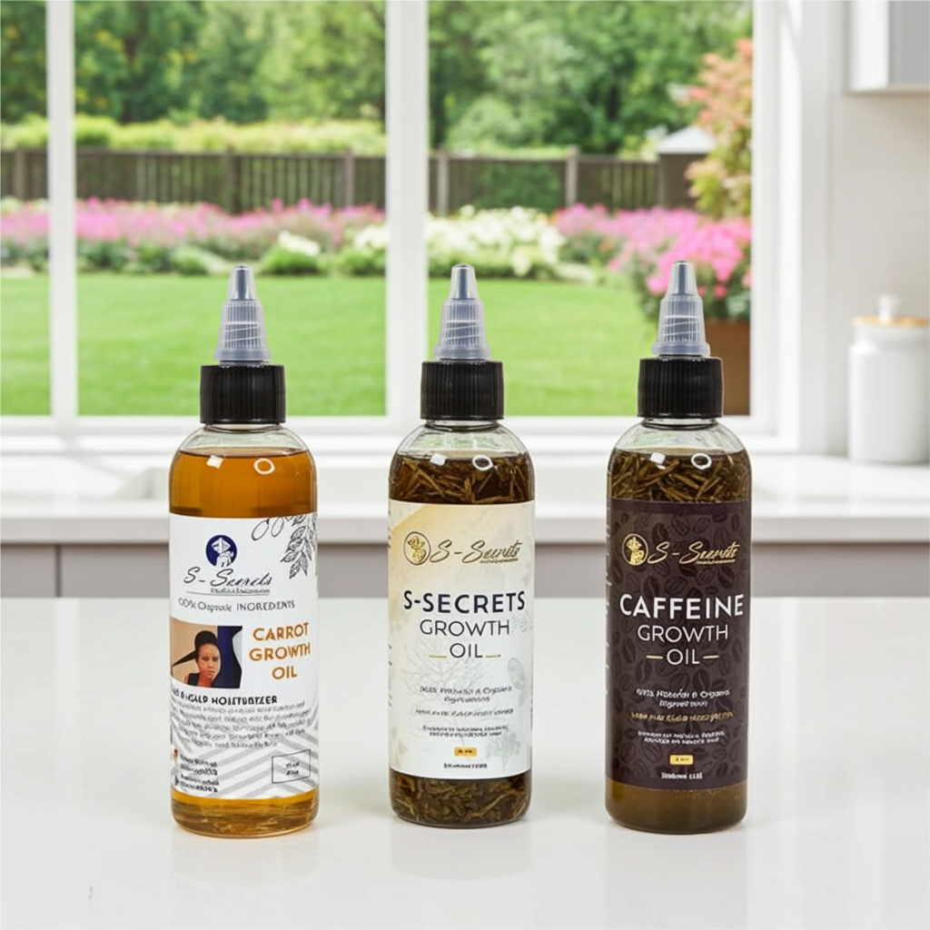 S-Secrets Ultimate Hair Growth Bundle - 3 Bottles x 4oz (12oz total) with Biotin, Ayuverdic Herbs, Essential oils, Saw Palmetto, Scalp Stimulator Oil