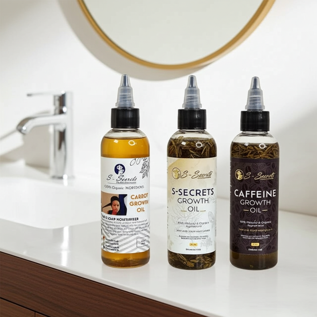 S-Secrets Ultimate Hair Growth Bundle - 3 Bottles x 4oz (12oz total) with Biotin, Ayuverdic Herbs, Essential oils, Saw Palmetto, Scalp Stimulator Oil