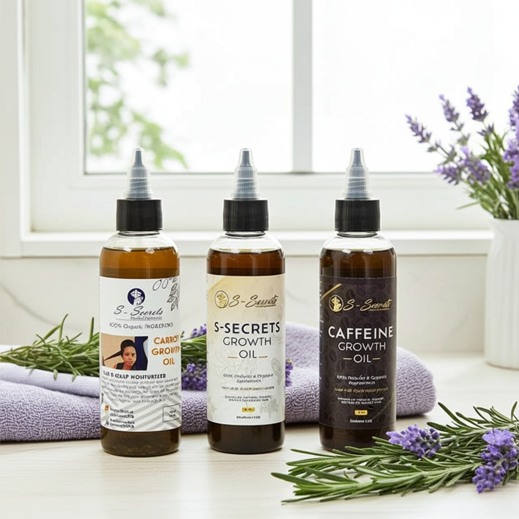 S-Secrets Ultimate Hair Growth Bundle - 3 Bottles x 4oz (12oz total) with Biotin, Ayuverdic Herbs, Essential oils, Saw Palmetto, Scalp Stimulator Oil