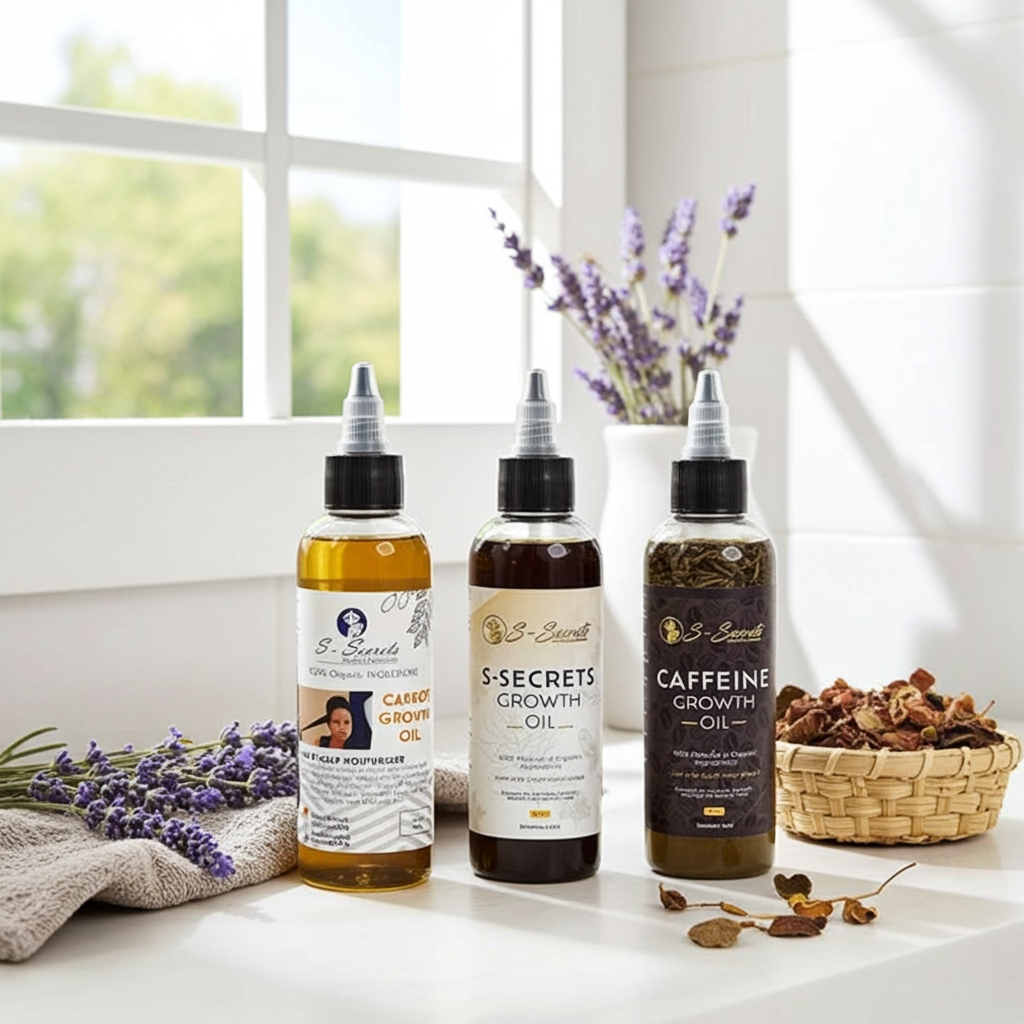 S-Secrets Ultimate Hair Growth Bundle - 3 Bottles x 4oz (12oz total) with Biotin, Ayuverdic Herbs, Essential oils, Saw Palmetto, Scalp Stimulator Oil