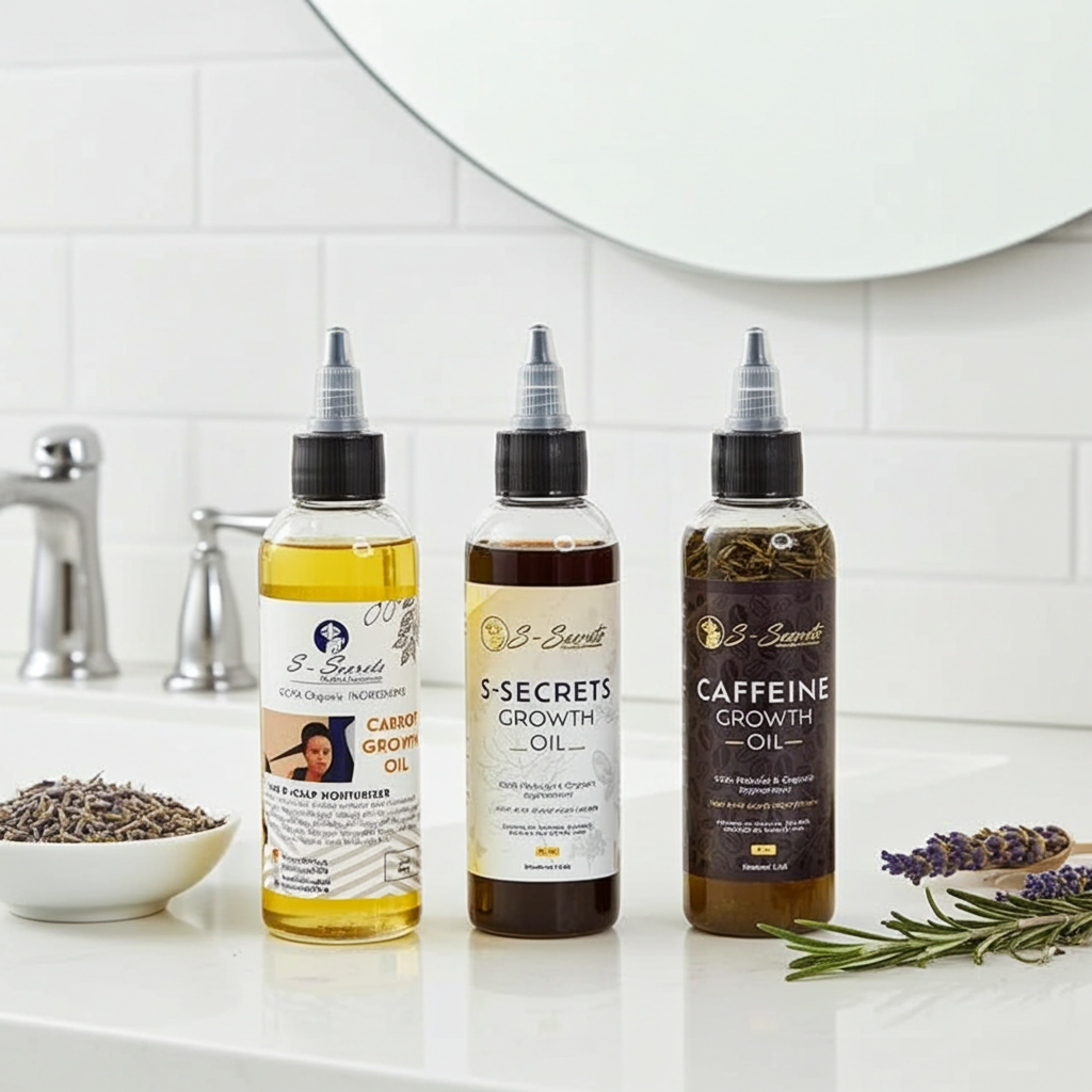 S-Secrets Ultimate Hair Growth Bundle - 3 Bottles x 4oz (12oz total) with Biotin, Ayuverdic Herbs, Essential oils, Saw Palmetto, Scalp Stimulator Oil