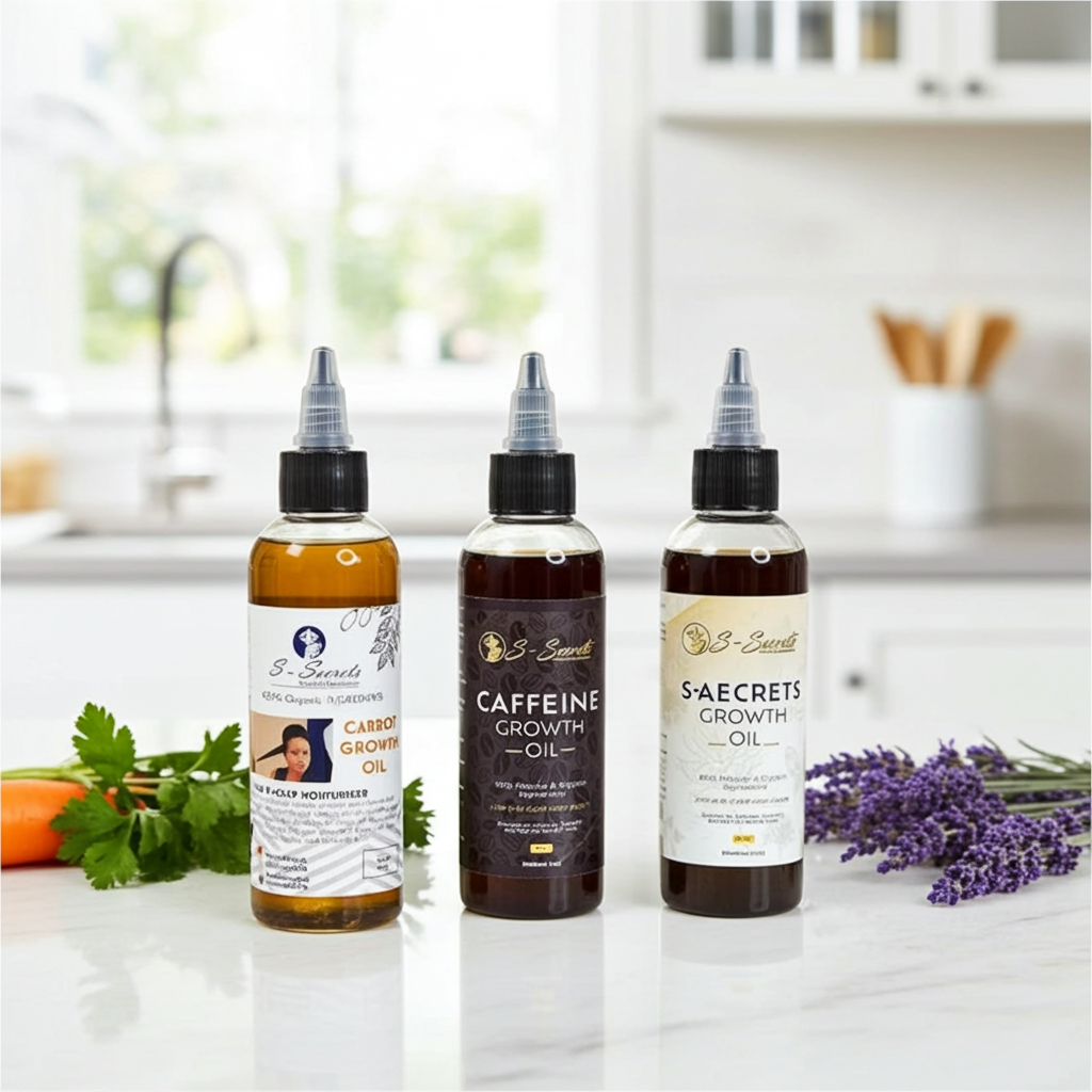 S-Secrets Ultimate Hair Growth Bundle - 3 Bottles x 4oz (12oz total) with Biotin, Ayuverdic Herbs, Essential oils, Saw Palmetto, Scalp Stimulator Oil