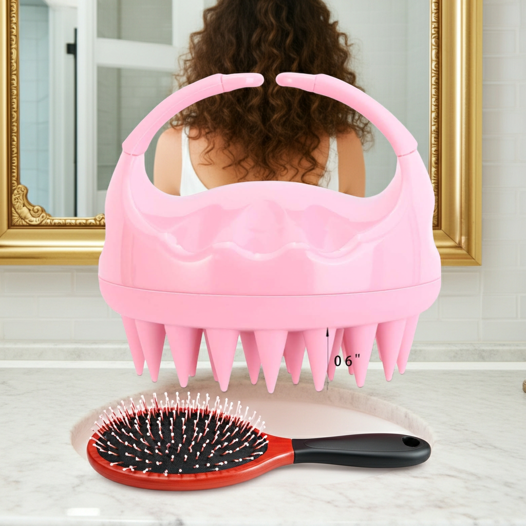 S-Secrets Scalp Massager Shampoo Brush with Soft Silicone Bristles for Hair Growth and Scalp Care, Shower Hair Brush Head Massager Scalp Scrubber Exfoliator for Dandruff, Men, Women Kids, Pink