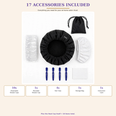 S-Secrets Flaxseed Deep Conditioning Heat Cap - 17 accessories included, 10 disposable shower caps, 1 reusable shower cap, 4 hair clips, 1 storage bag, 1 instruction card